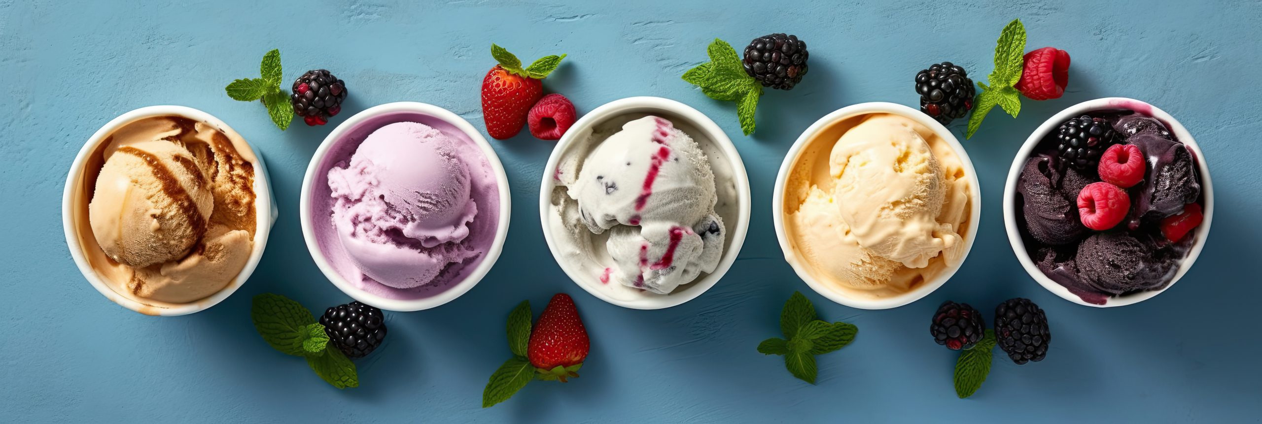 Boles con bolas de helados artesanales de colores